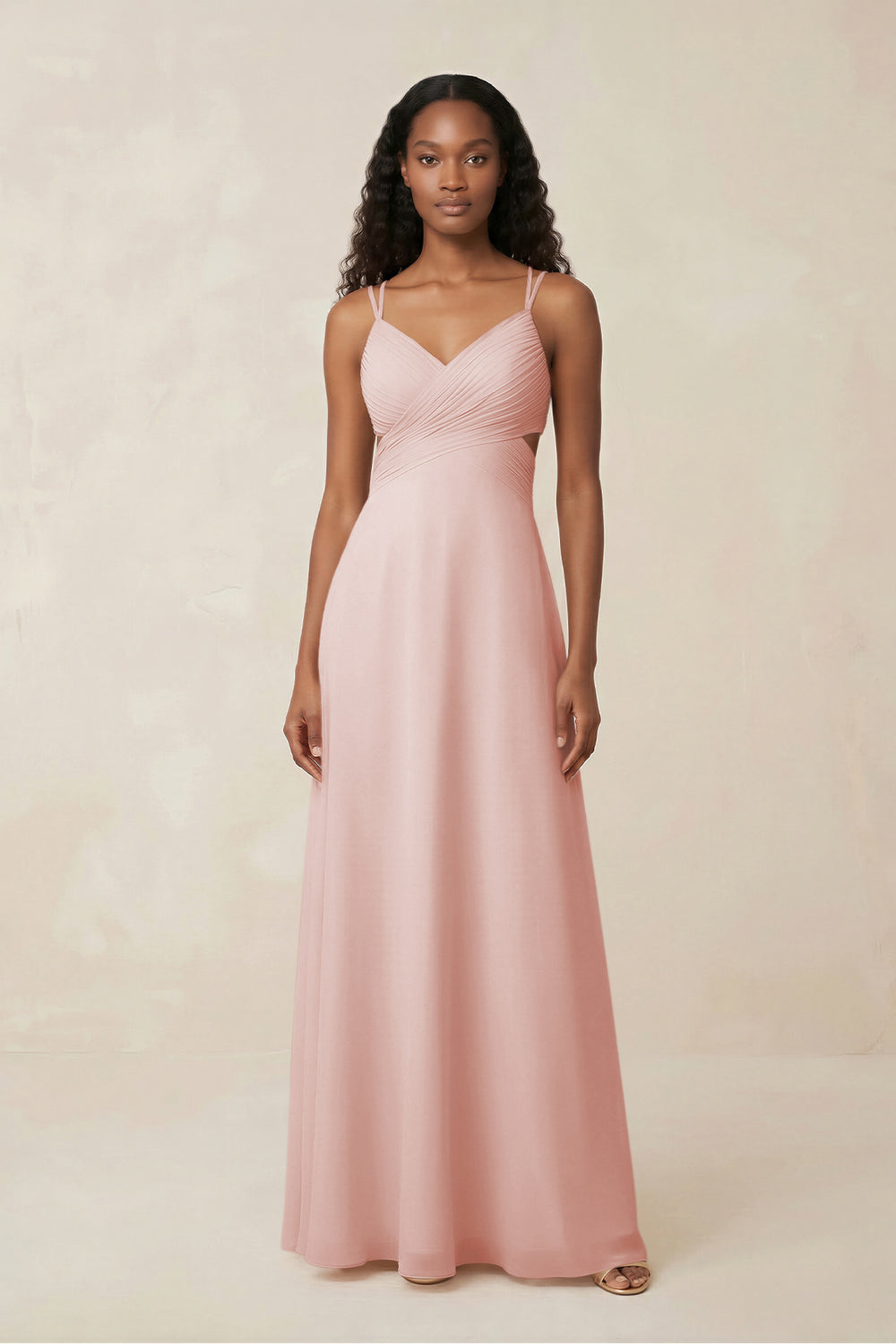 V-Neck Chiffon A-Line Cut-Out Bridesmaid Dress in Rose Petal