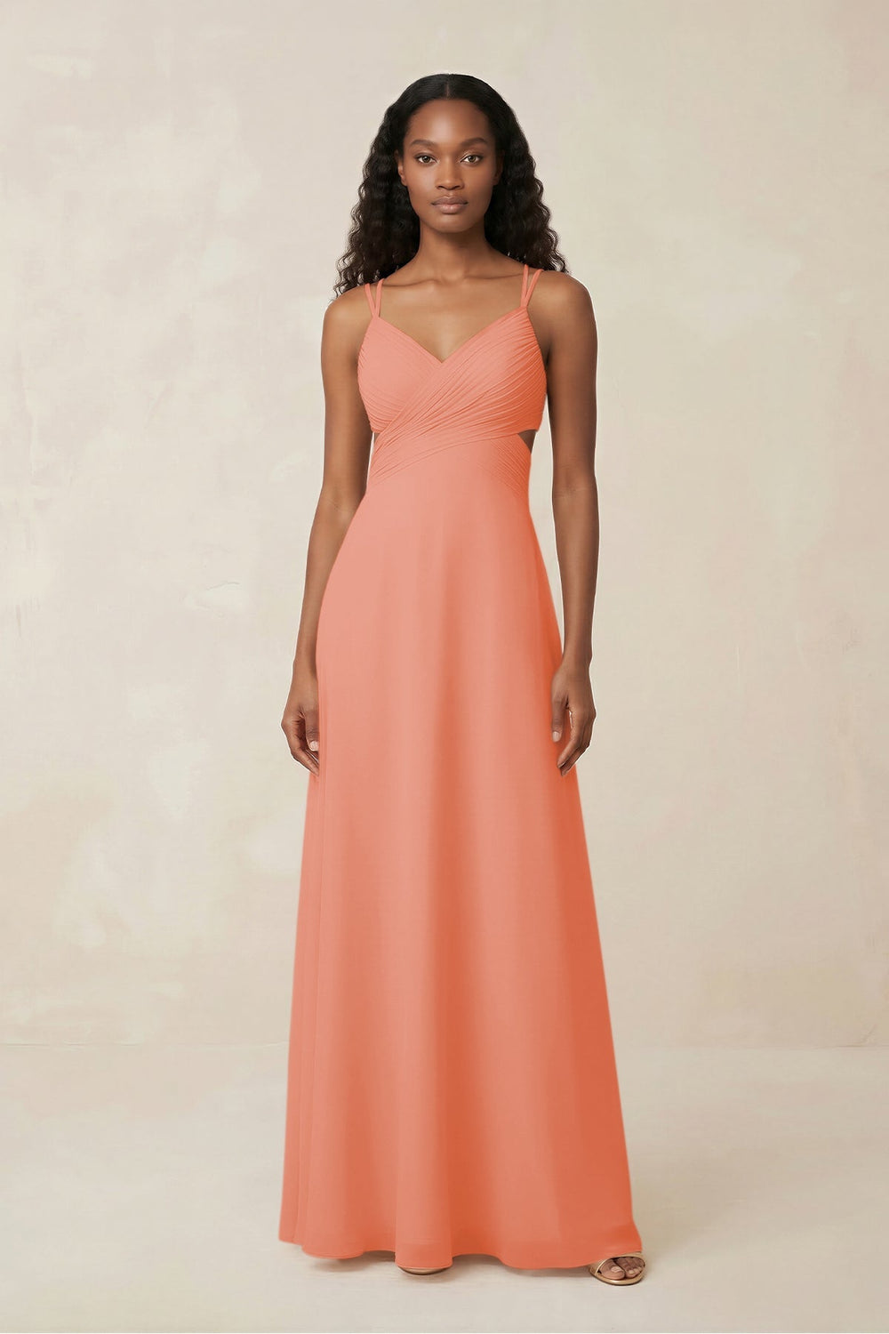 V - Neck Chiffon A - Line Cut - Out Bridesmaid Dress in Rosette - KISS BRIDAL Bridesmaid Dresses