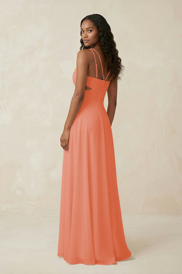 V - Neck Chiffon A - Line Cut - Out Bridesmaid Dress in Rosette - SHE IS ME Bridesmaid Dresses
