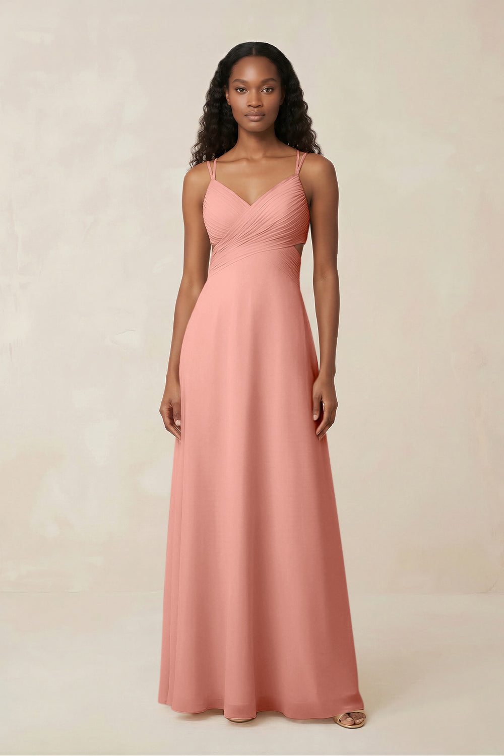 V-Neck Chiffon A-Line Cut-Out Bridesmaid Dress in Rosette