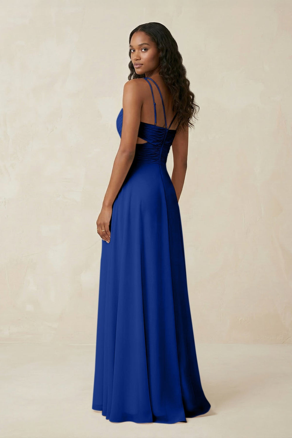 V - Neck Chiffon A - Line Cut - Out Bridesmaid Dress in Royal Blue - KISS BRIDAL Bridesmaid Dresses