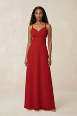 V - Neck Chiffon A - Line Cut - Out Bridesmaid Dress in Ruby Red - KISS BRIDAL Bridesmaid Dresses