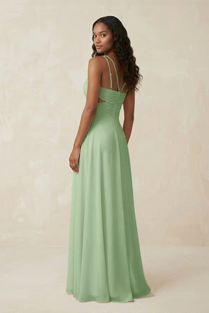 V - Neck Chiffon A - Line Cut - Out Bridesmaid Dress in Sage - SHE IS ME Bridesmaid Dresses