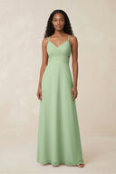 V - Neck Chiffon A - Line Cut - Out Bridesmaid Dress in Sage - SHE IS ME Bridesmaid Dresses