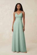 V-Neck Chiffon A-Line Cut-Out Bridesmaid Dress in Sage | KISSBRIDAL
