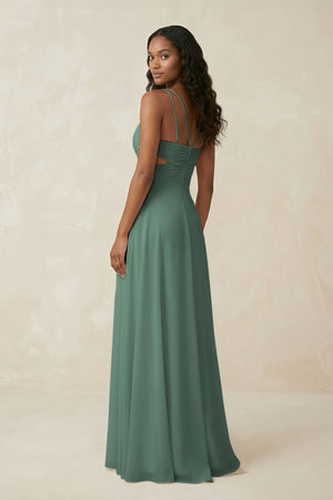 V-Neck Chiffon A-Line Cut-Out Bridesmaid Dress in Sea Glass (2) | KISSBRIDAL