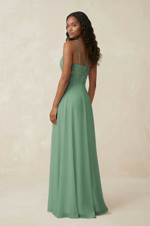 V - Neck Chiffon A - Line Cut - Out Bridesmaid Dress in Sea Glass - SHE IS ME Bridesmaid Dresses