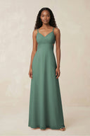 V-Neck Chiffon A-Line Cut-Out Bridesmaid Dress in Sea Glass | KISSBRIDAL