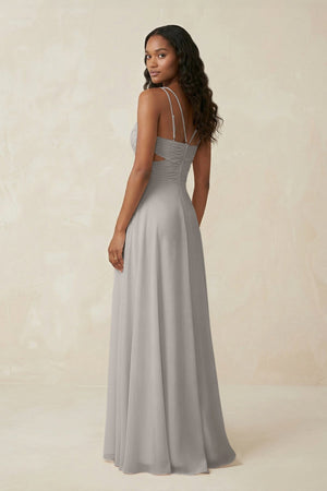 V - Neck Chiffon A - Line Cut - Out Bridesmaid Dress in Silver - SHE IS ME Bridesmaid Dresses