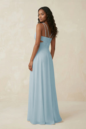 V-Neck Chiffon A-Line Cut-Out Bridesmaid Dress in Sky Blue (2) | KISSBRIDAL