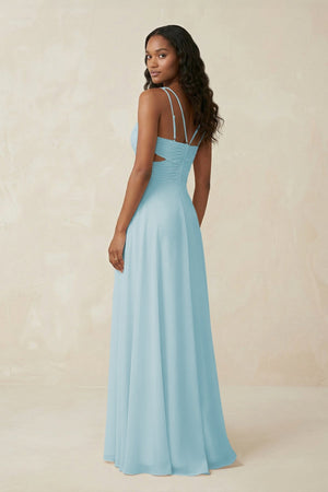 V - Neck Chiffon A - Line Cut - Out Bridesmaid Dress in Sky Blue - SHE IS ME Bridesmaid Dresses