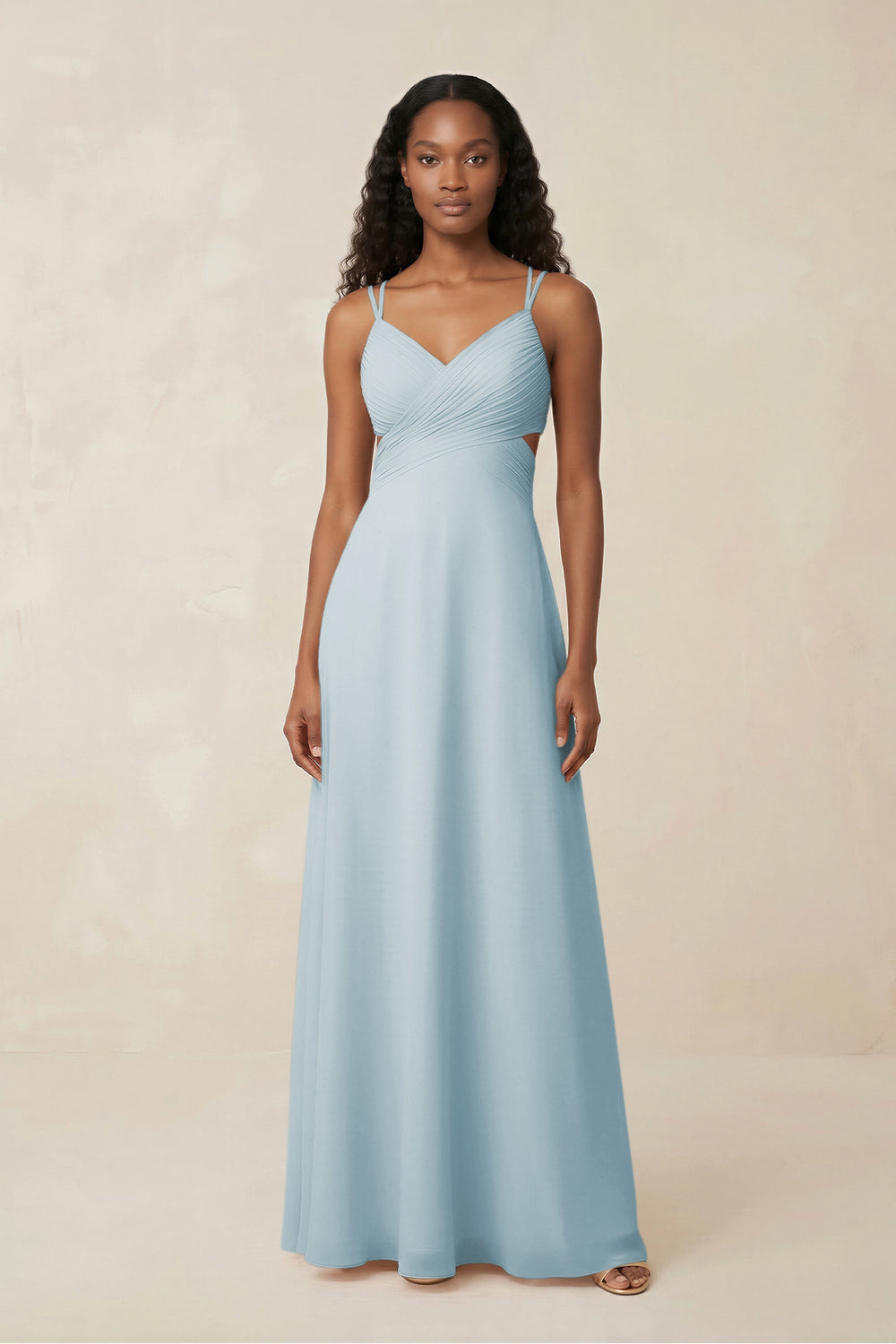 V-Neck Chiffon A-Line Cut-Out Bridesmaid Dress in Sky Blue