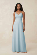V-Neck Chiffon A-Line Cut-Out Bridesmaid Dress in Sky Blue | KISSBRIDAL
