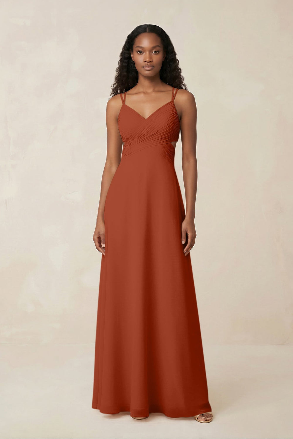 V - Neck Chiffon A - Line Cut - Out Bridesmaid Dress in Spice - KISS BRIDAL Bridesmaid Dresses