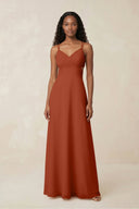 V - Neck Chiffon A - Line Cut - Out Bridesmaid Dress in Spice - SHE IS ME Bridesmaid Dresses