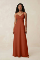 V - Neck Chiffon A - Line Cut - Out Bridesmaid Dress in Spice - KISS BRIDAL Bridesmaid Dresses