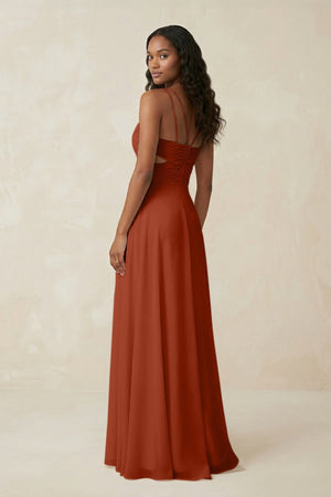 V - Neck Chiffon A - Line Cut - Out Bridesmaid Dress in Spice - SHE IS ME Bridesmaid Dresses