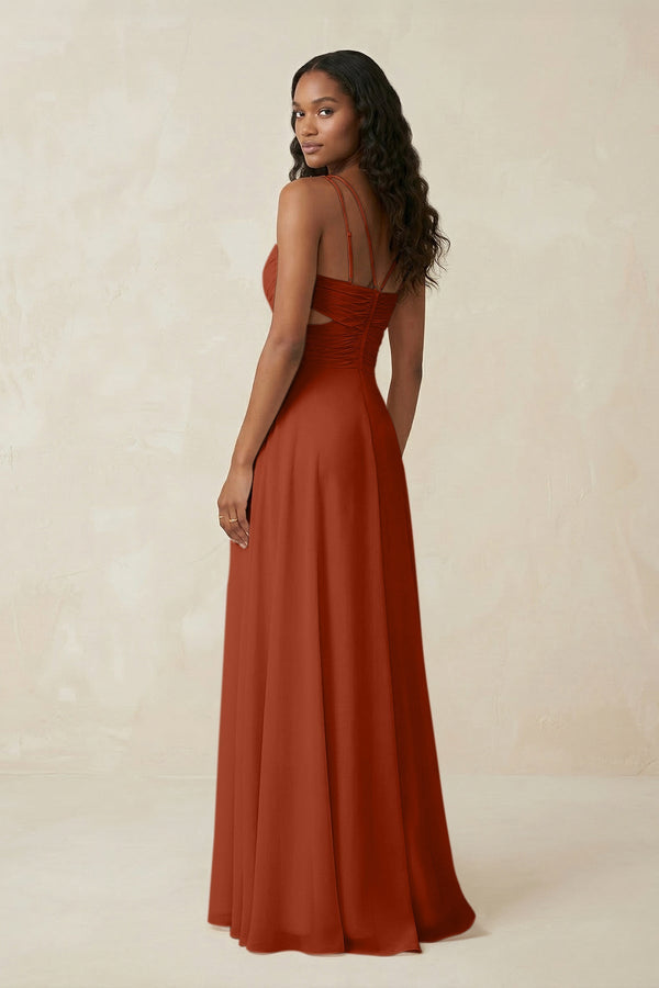 V - Neck Chiffon A - Line Cut - Out Bridesmaid Dress in Spice - SHE IS ME Bridesmaid Dresses