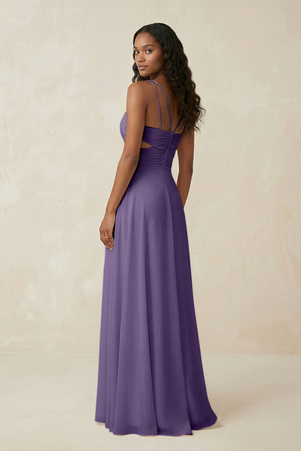 V-Neck Chiffon A-Line Cut-Out Bridesmaid Dress in Tahiti (2) | KISSBRIDAL