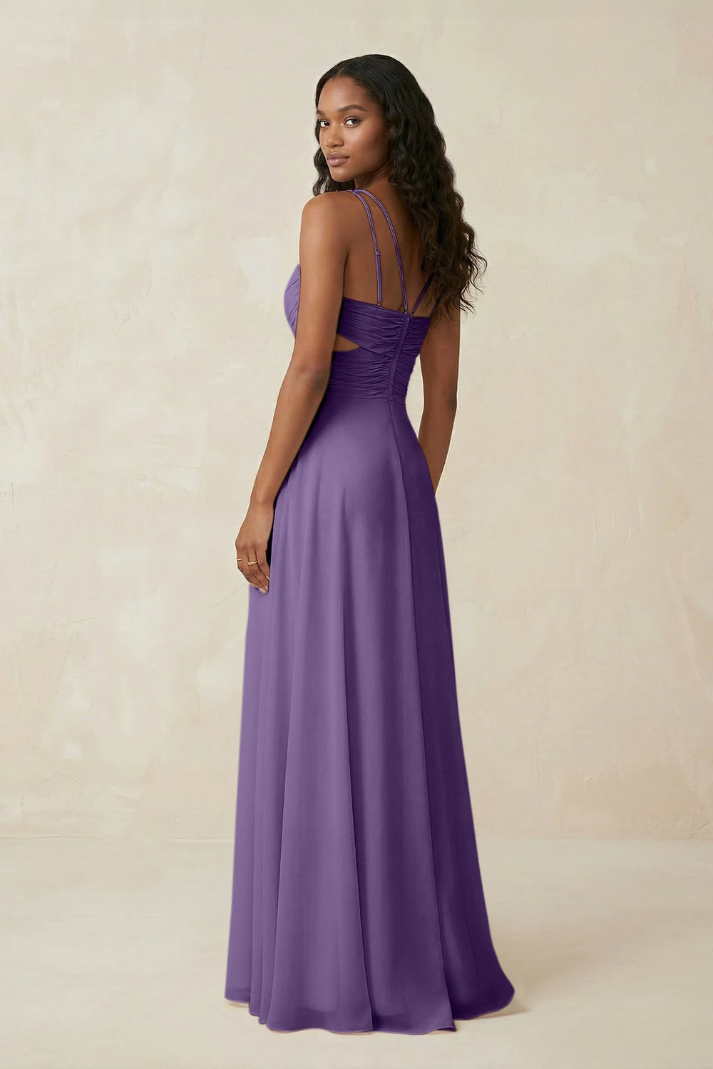 V - Neck Chiffon A - Line Cut - Out Bridesmaid Dress in Tahiti - KISS BRIDAL Bridesmaid Dresses