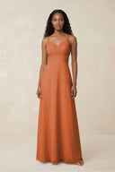 V - Neck Chiffon A - Line Cut - Out Bridesmaid Dress in Terracotta - SHE IS ME Bridesmaid Dresses