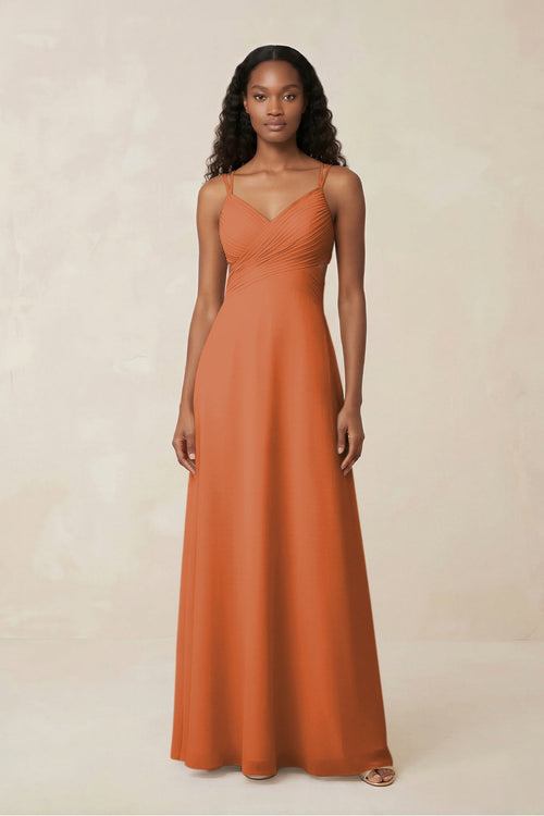 V - Neck Chiffon A - Line Cut - Out Bridesmaid Dress in Terracotta - SHE IS ME Bridesmaid Dresses