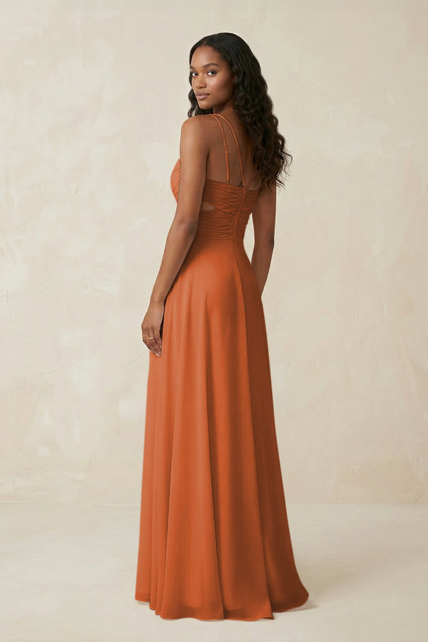 V - Neck Chiffon A - Line Cut - Out Bridesmaid Dress in Terracotta - SHE IS ME Bridesmaid Dresses