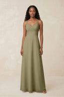 V - Neck Chiffon A - Line Cut - Out Bridesmaid Dress in Thyme - SHE IS ME Bridesmaid Dresses