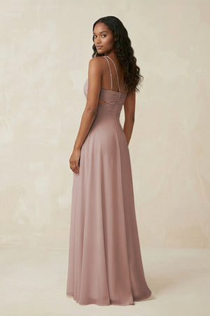 V-Neck Chiffon A-Line Cut-Out Bridesmaid Dress in Toffee (2) | KISSBRIDAL