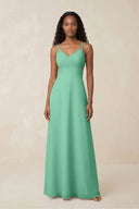V - Neck Chiffon A - Line Cut - Out Bridesmaid Dress in Turquoise - SHE IS ME Bridesmaid Dresses