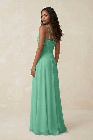 V - Neck Chiffon A - Line Cut - Out Bridesmaid Dress in Turquoise - SHE IS ME Bridesmaid Dresses