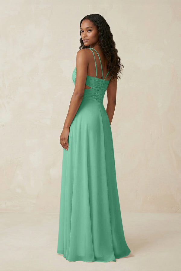 V - Neck Chiffon A - Line Cut - Out Bridesmaid Dress in Turquoise - SHE IS ME Bridesmaid Dresses