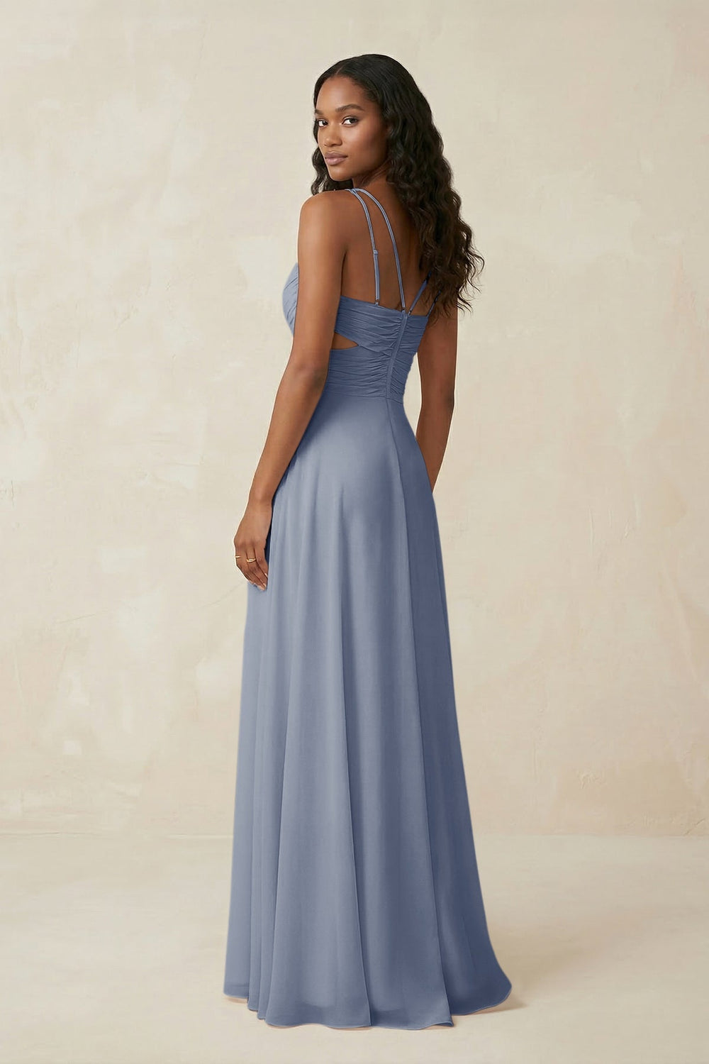 V - Neck Chiffon A - Line Cut - Out Bridesmaid Dress in Twilight - KISS BRIDAL Bridesmaid Dresses
