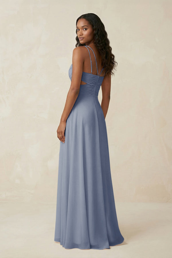 V - Neck Chiffon A - Line Cut - Out Bridesmaid Dress in Twilight - SHE IS ME Bridesmaid Dresses