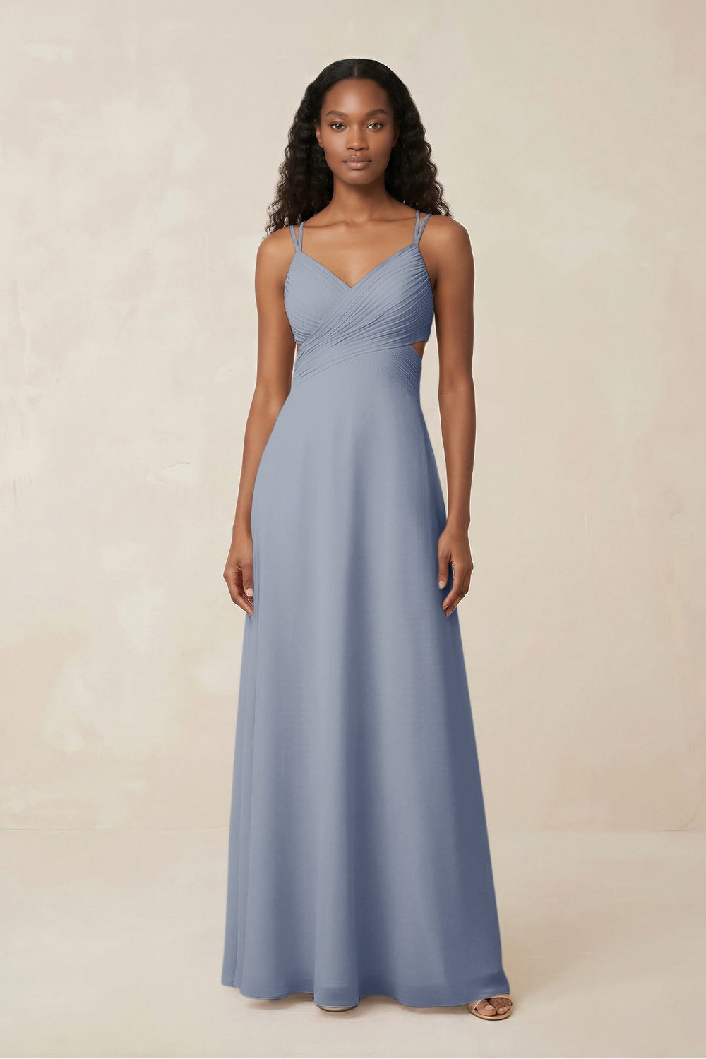 V - Neck Chiffon A - Line Cut - Out Bridesmaid Dress in Twilight - KISS BRIDAL Bridesmaid Dresses