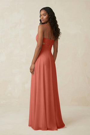 V - Neck Chiffon A - Line Cut - Out Bridesmaid Dress in Wild Rose - SHE IS ME Bridesmaid Dresses