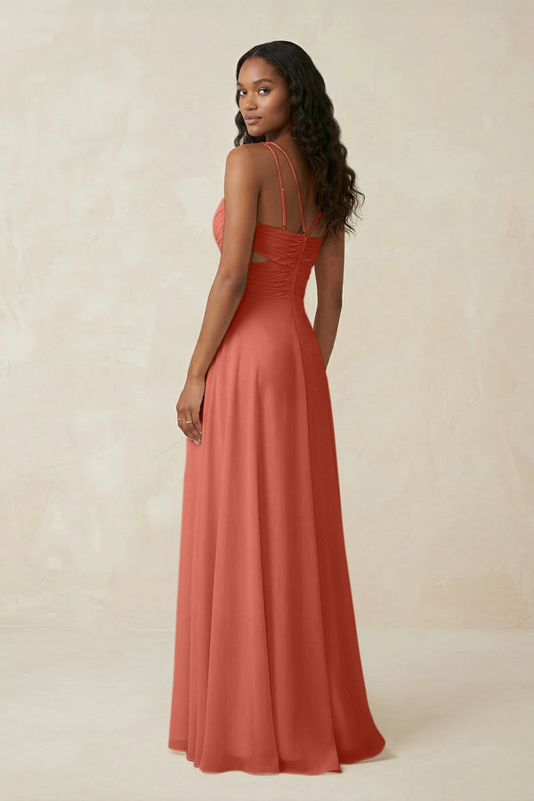 V - Neck Chiffon A - Line Cut - Out Bridesmaid Dress in Wild Rose - SHE IS ME Bridesmaid Dresses