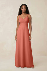 V - Neck Chiffon A - Line Cut - Out Bridesmaid Dress in Wild Rose - KISS BRIDAL Bridesmaid Dresses