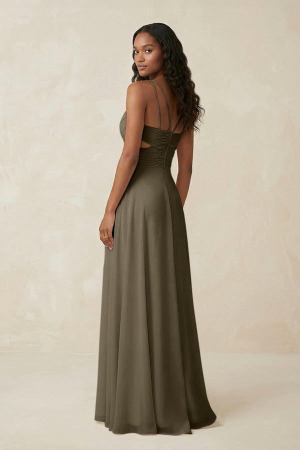 V - Neck Chiffon A - Line Cut - Out Bridesmaid Dress in Willow Green - SHE IS ME Bridesmaid Dresses