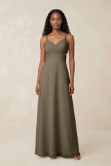 V - Neck Chiffon A - Line Cut - Out Bridesmaid Dress in Willow Green - KISS BRIDAL Bridesmaid Dresses