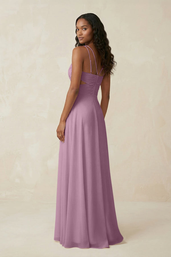 V - Neck Chiffon A - Line Cut - Out Bridesmaid Dress in Wisteria - SHE IS ME Bridesmaid Dresses