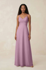 V - Neck Chiffon A - Line Cut - Out Bridesmaid Dress in Wisteria - KISS BRIDAL Bridesmaid Dresses
