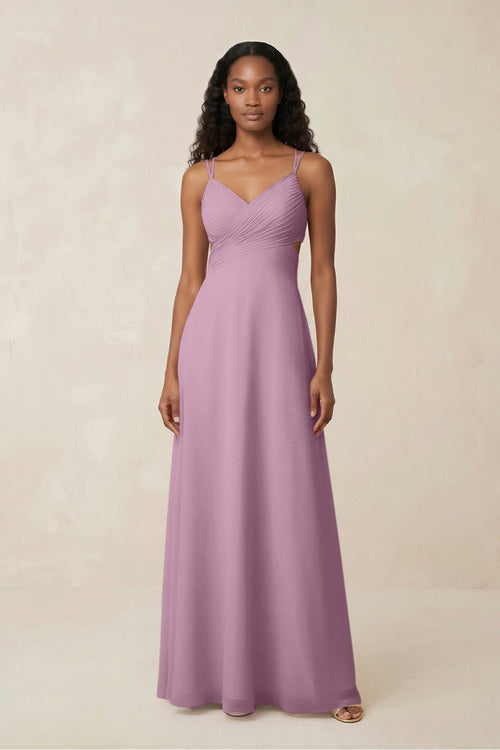 V - Neck Chiffon A - Line Cut - Out Bridesmaid Dress in Wisteria - SHE IS ME Bridesmaid Dresses
