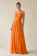 V - Neck Chiffon A - Line Long Bridesmaid Dress in Cinnamon - SHE IS ME Bridesmaid Dresses