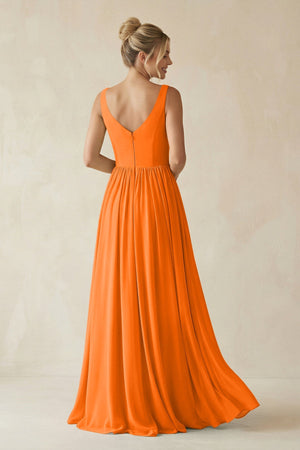 V - Neck Chiffon A - Line Long Bridesmaid Dress in Cinnamon - SHE IS ME Bridesmaid Dresses