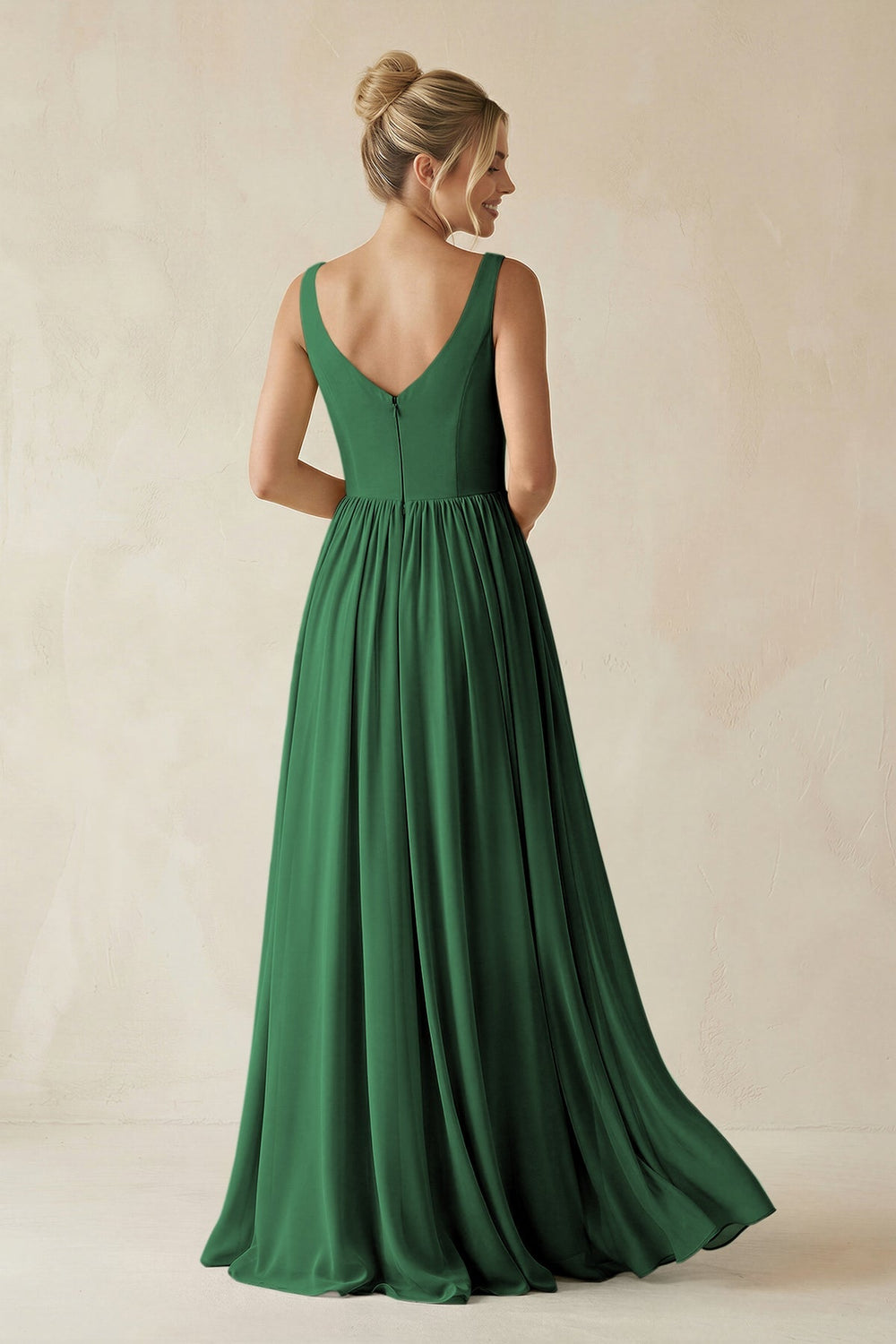 V - Neck Chiffon A - Line Long Bridesmaid Dress in Dark Green - KISS BRIDAL Bridesmaid Dresses
