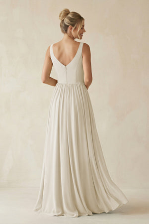 V - Neck Chiffon A - Line Long Bridesmaid Dress in Dove Gray - SHE IS ME Bridesmaid Dresses