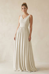 V - Neck Chiffon A - Line Long Bridesmaid Dress in Dove Gray - KISS BRIDAL Bridesmaid Dresses