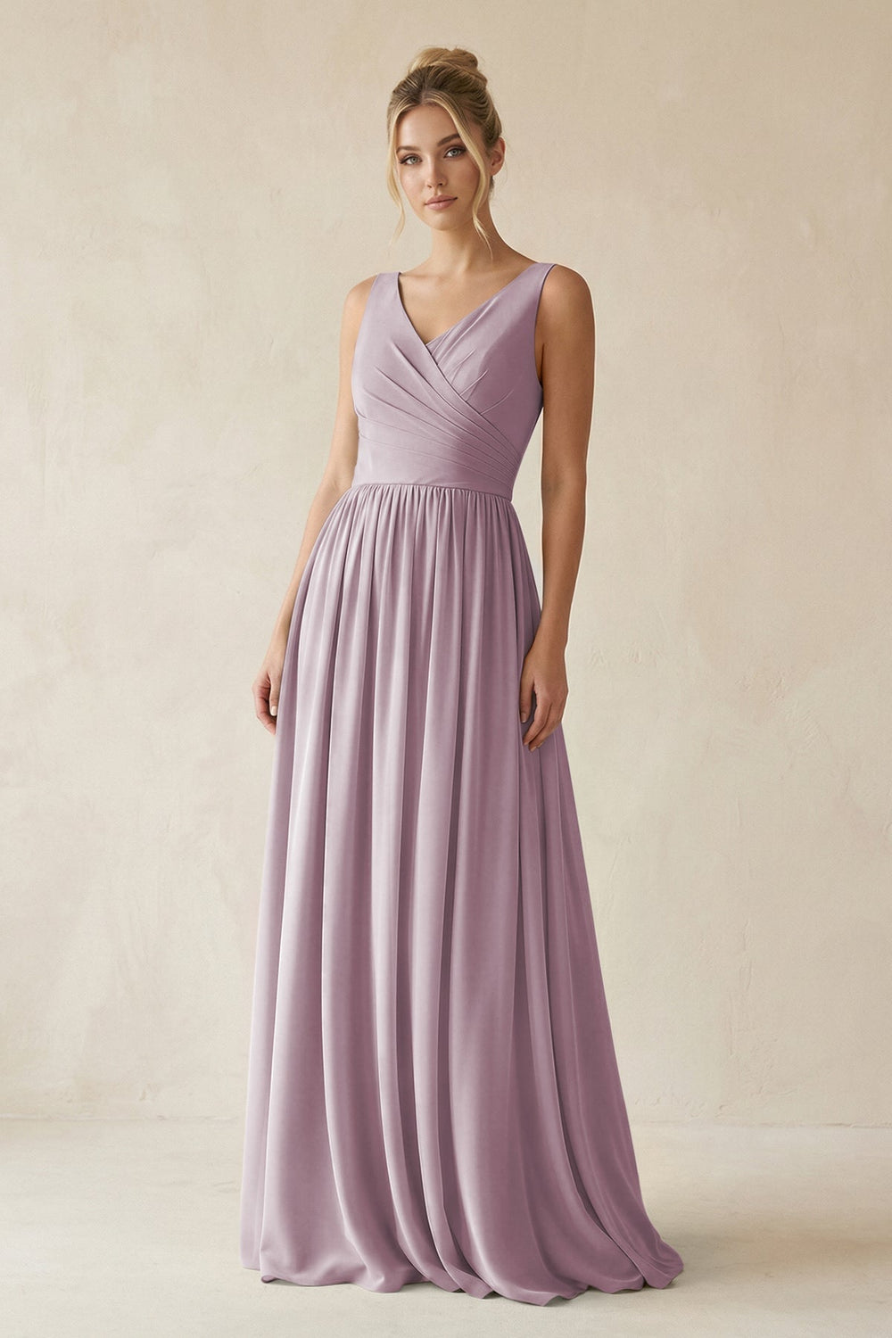 V - Neck Chiffon A - Line Long Bridesmaid Dress in Dusk - KISS BRIDAL Bridesmaid Dresses