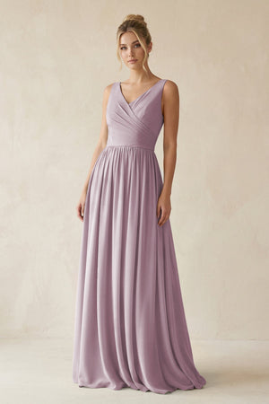 V - Neck Chiffon A - Line Long Bridesmaid Dress in Dusk - SHE IS ME Bridesmaid Dresses